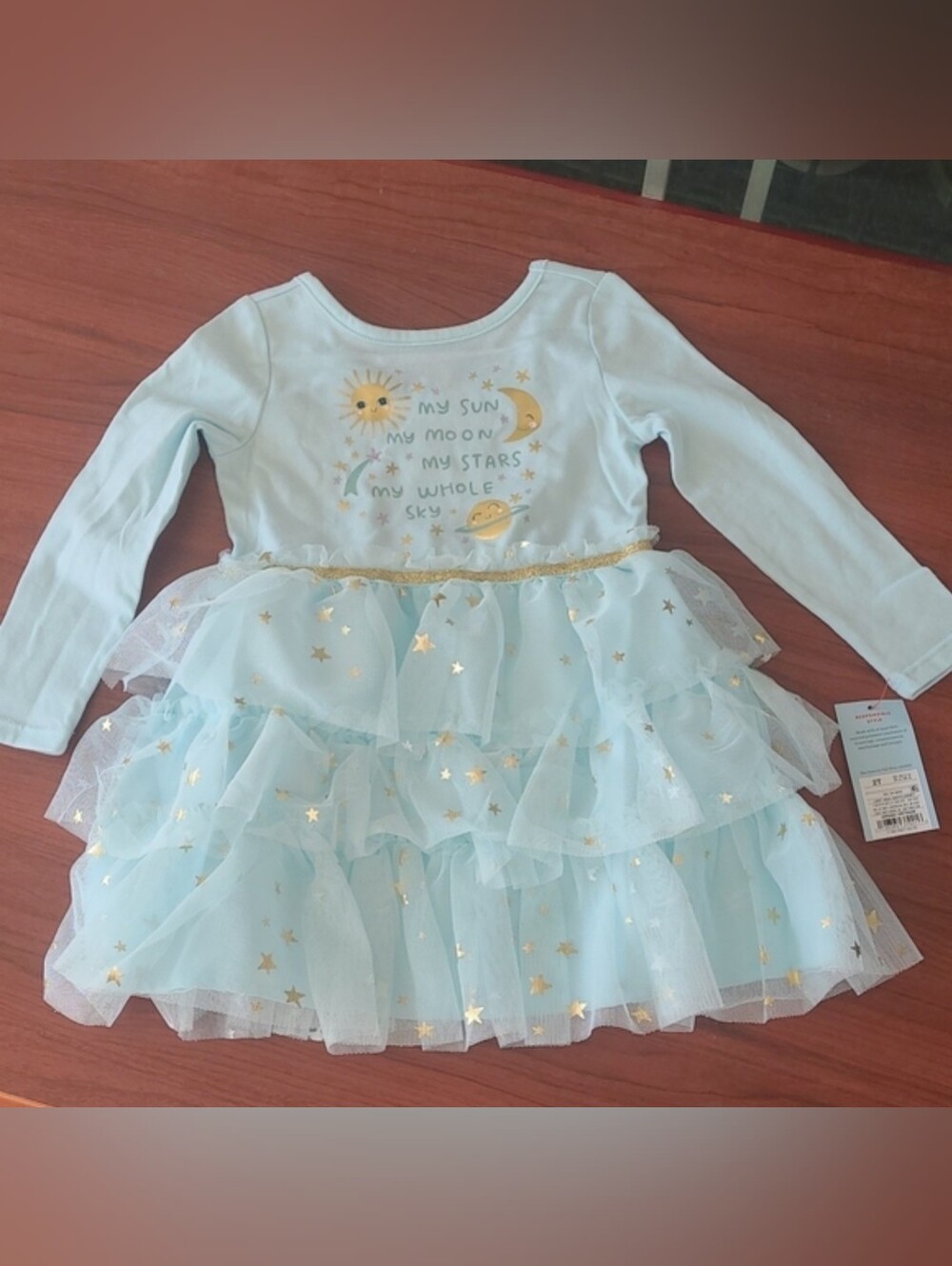 New with tags! Cat & Jack Girls 2T aqua blue stars moon ruffle dress